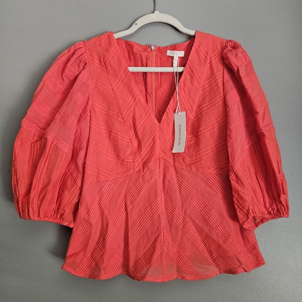 Rebecca Taylor Coral Puff Sleeve Peplum Blouse